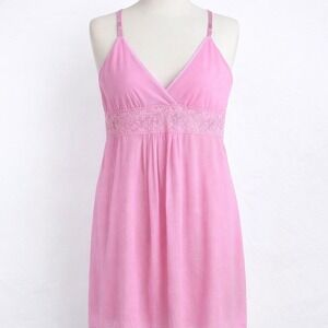 Vtg Pink Lace Babydoll Chemise Cami Slip Dress Lingerie M Nightie Fairy Whimsy